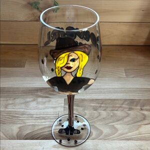 Hand-Painted Wine Glass with Blonde Cowgirl Design